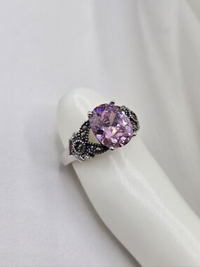 Swarovski Crystal Elements Silver Ring Pink Size 6 Vintage Style Oval Casual
